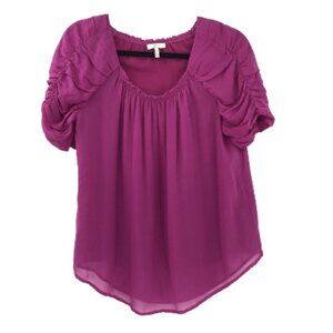 JOIE Eleanor Silk Blouse M Fuchsia Puff Shoulder Flowy Top 100% Silk Women Pleat